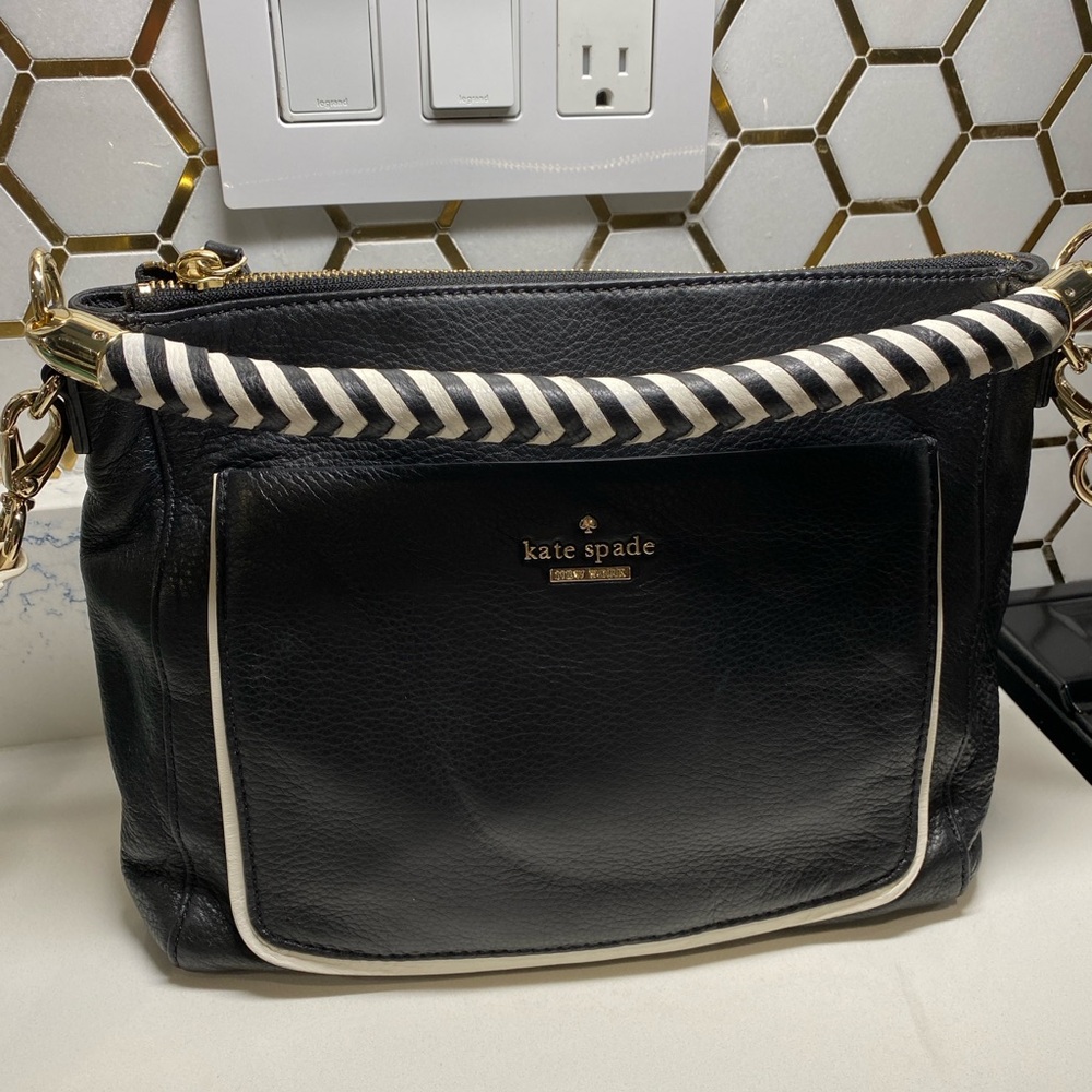 Kate Spade Black and White Striped Handle Shoulder Bag